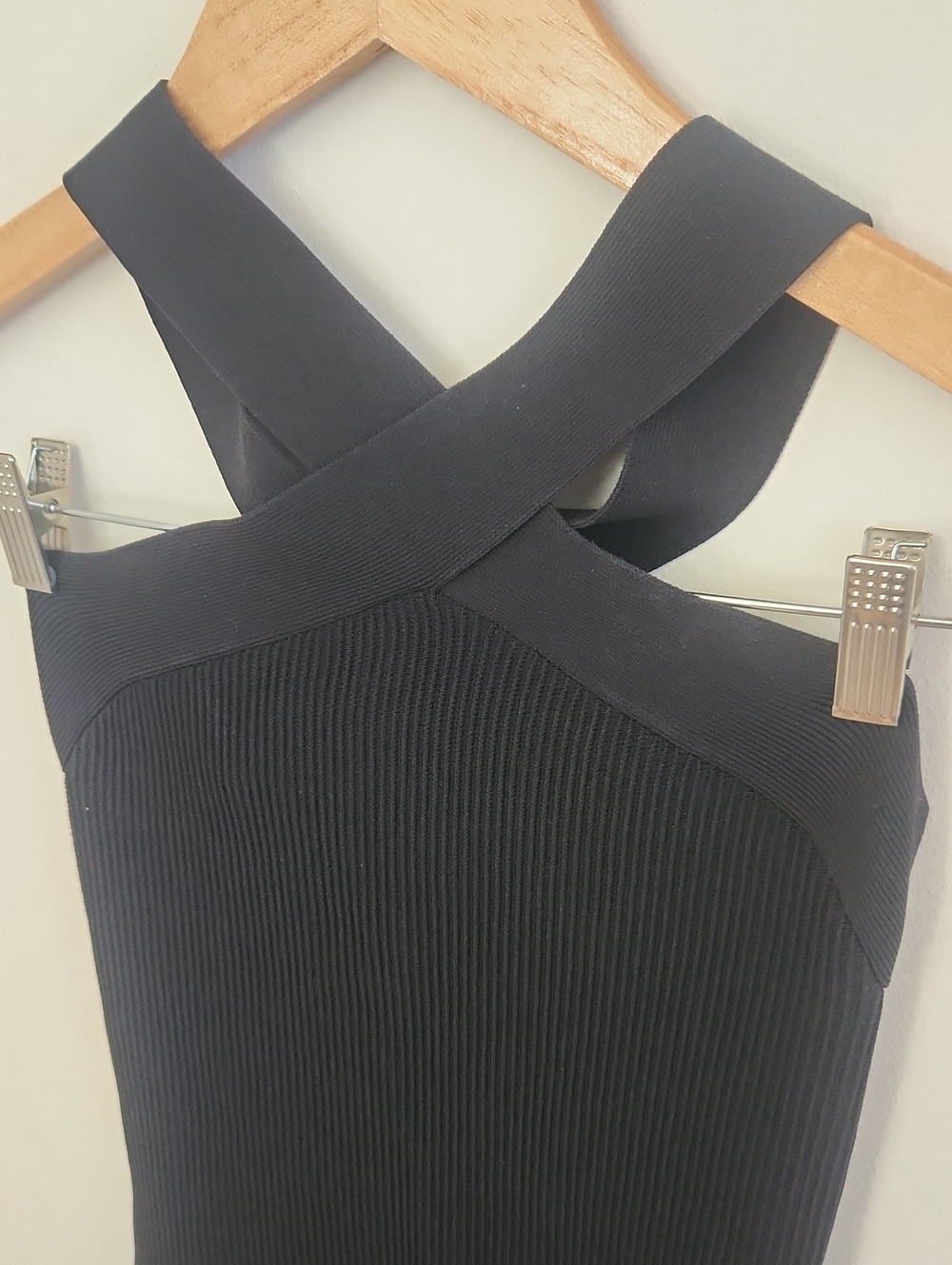 Babaton Aritzia Criss Cross Neck Ribbed Black Mini Dress Small - Picture 4 of 8